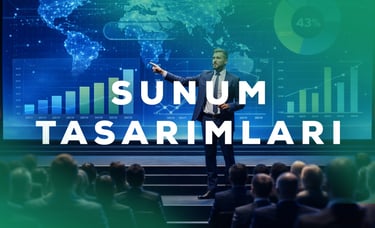 Kurumsal toplantı ve etkinliklerde kullanılan profesyonel sunum tasarımı ve sahne anlatımı