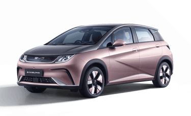 BYD Dolphin pink Gresik tampak depan – mobil listrik hemat Jawa Timur