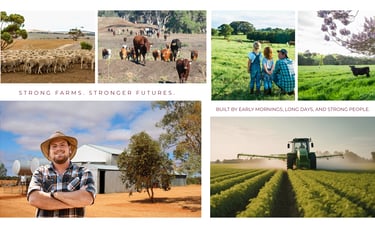 Aussie farmers working on rural farmland in Australia