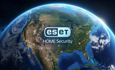 High-tech satellite view of the United States map protected by ESET HOME Security digital shield