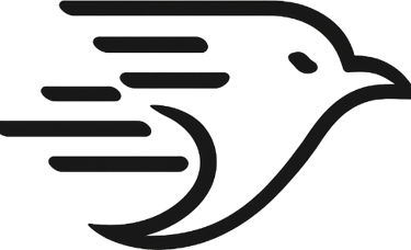Minimalist black bird logo icon with speed lines representing fast delivery and flight.
