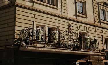 Couple posing in Old Town Square, Prague wedding photography