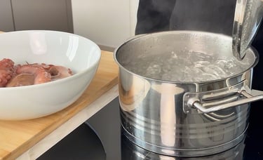 Bring water to boil for pulpo a la gallega