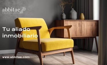 Una silla con una silla amarilla y una mesa con jarrones.