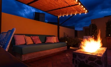 rooftop terrace with firepit in san miguel de allende