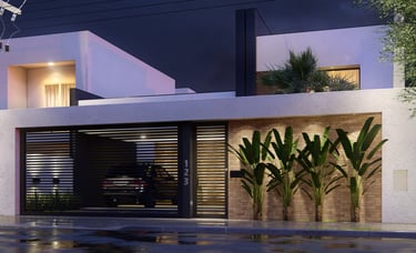 muro de casa moderno com detalhe em tijolinho e plantas