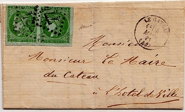 Letter from and to LE CATEAU franked at 10 c with 2 Bordeaux type 5 c stamps.