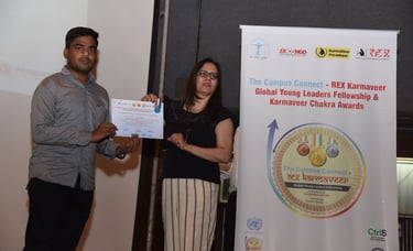 Kaif Abbas Receiving Blue Medal at Karmaveer Chakra Awards Delhi 2019