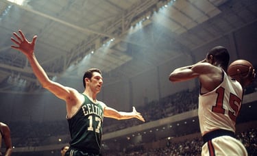 Boston Celtics John Havlicek in action vs Philadelphia 76ers Hal Greer at The Spectrum. Game 1. Philadelphia, PA 4/5/1968