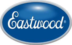 Official Eastwood logo featuring white script text inside a blue oval with a metallic silver border