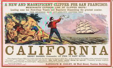 Anúncio sobre a viagem para a Califórnia. 1850