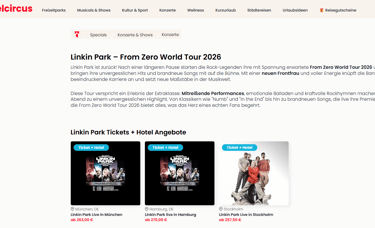 Travelcircus Deal Linkin Park in München, Hamburg, Zürich & Stockholm