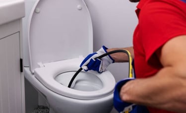 plumber fixing toilet clog