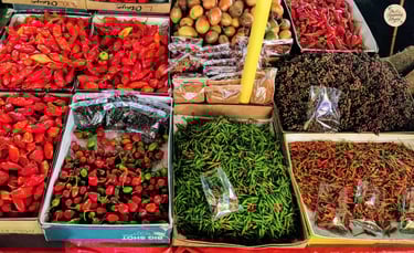 Varieties of chillies on display - a fiery glimpse of Shillong's Police Bazar.
