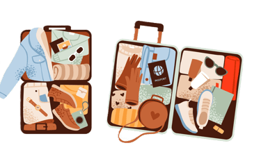 Suitcases-with-travel-accessories-set-travel-essentials