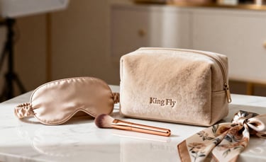 "The Cashmere Edit" GWP collection, featuring a taupe cosmetic pouch and luxury accessories.