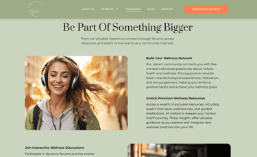 Woman with headphones smiling, part of Step Into Tranquility’s wellness community