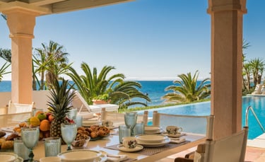 Pool area at Villa El Rincon, a luxury beachfront villa in Marbella.