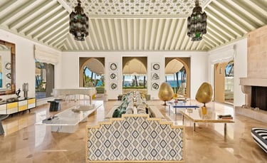 Living room at Villa El Rincon with Moroccan accents and sea views