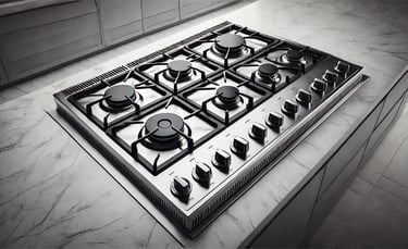 a gas stove with six burners