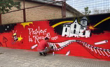 Graffiti mural de 20 metros para Diables la Roca, spray, arte urbano.
