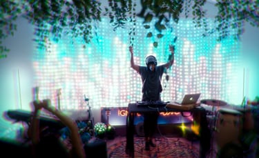 DJ performing live in DTLA crowd for BrandNests music marketing and video production portfolio.