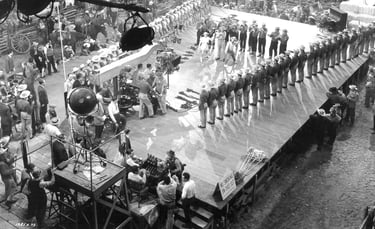 Berkeley and crew filming Judy Garland and Mickey Rooney’s “I Got Rhythm” with cowboy dancers.