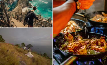 a couple of people standing on a hill top - Nusa Penida Tour
