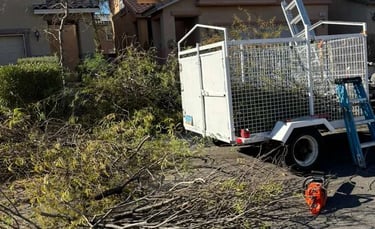 "Junk removal service in Las Vegas by William's Yard Maintenance. Truck and trailer loaded with yard