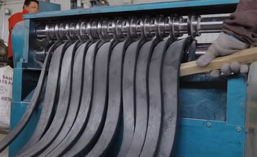 Rubber sheets cut into strips for further molding and production