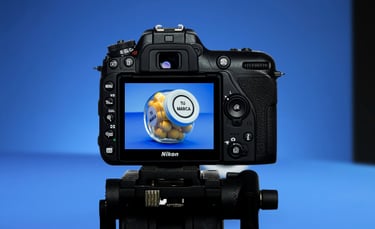 DSLR camera in blue background