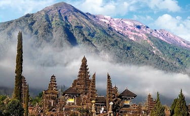 Besakih Temple, the Mother Temple of Bali, with Mount Agung towering in the background