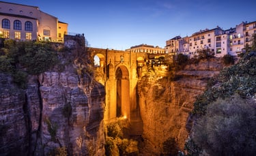 Beautiful sunset view of the picturesque town of Ronda, near Marbella