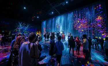 Excited crowd using smartphones for event gamification participation at a large venue in Jakarta