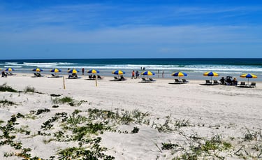 tour to daytona beach with people sitting on chairs and umbrellas
