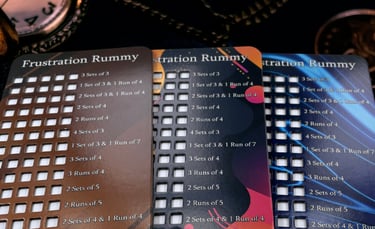 Image including all 3 designs of our base Frustration Rummy Cards