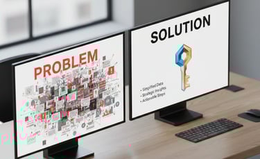 A split-screen comparison of common pitch deck mistakes; the left side shows a cluttered, text-heavy