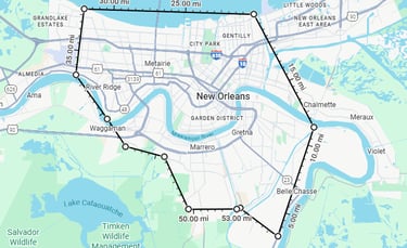 map of new orleans with the area of service for restoration