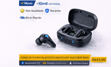 Fones de ouvido Bluetooth Hot A520 sem fio à prova d'água com case de carregamento e graves poderosos.