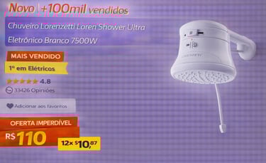 Chuveiro Lorenzetti Loren Shower Ultra Eletrônico Branco 7500W em oferta promocional.