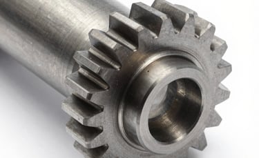 Close-up of a shiny, precisely cut spur gear on a metal workbench