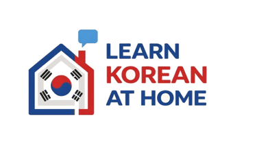 Learn Korean at Home logo featuring a house icon with the South Korean flag and a speech bubble.