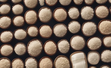 Assortment of canned tomato paste, vegetables, and condensed milk neatly arranged