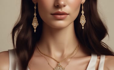 A display of sparkling earrings laid out neatly with subtle gold accents.