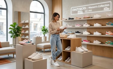 A women choosing a shoes from shoe gallery