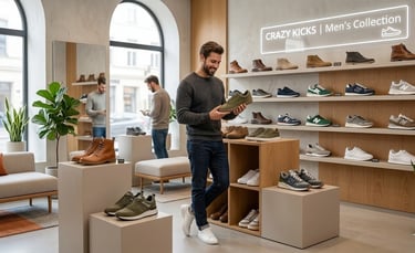 A man choosing shoes on the shoes gallery
