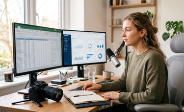 OnlyFans creator managing her business with analytics and financial planning