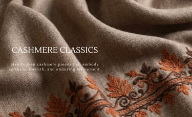 Handwoven cashmere shawls and embroidered jackets crafted by Kashmiri artisans, soft and warm