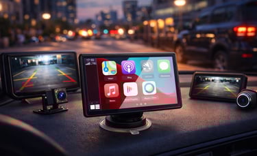 câmera de ré automotiva exibindo imagem traseira em tela multimídia dentro do carro