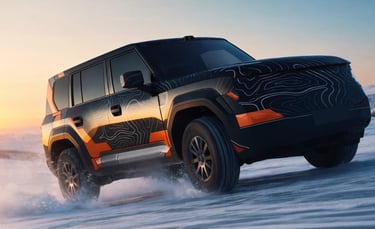 GAC T75 SUV off-road camuflado em teste na neve com proposta híbrida e visual robusto